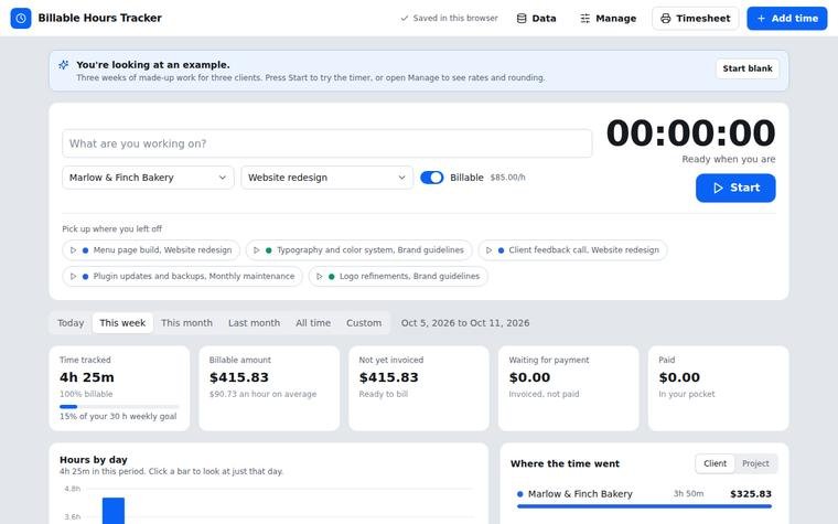 Preview of Billable Hours Tracker