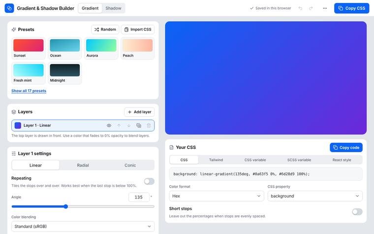 Preview of CSS Gradient & Shadow Builder