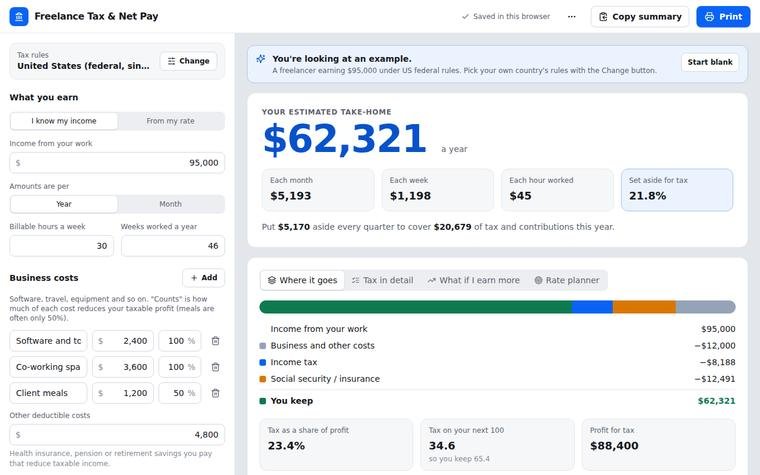 Preview of Freelance Tax & Net Pay