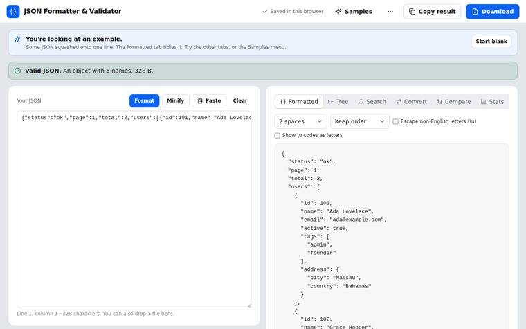 Preview of JSON Formatter & Validator