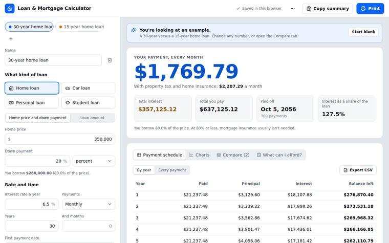 Preview of Loan & Mortgage Calculator