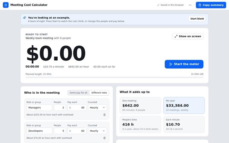 Preview of Meeting Cost Calculator