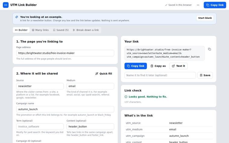 Preview of UTM Link Builder